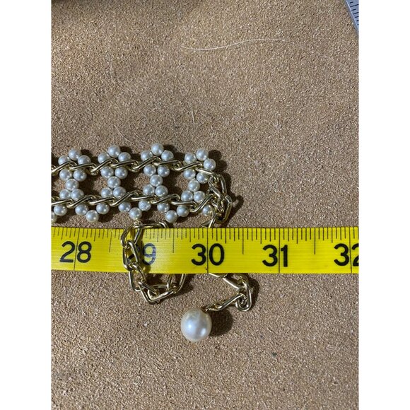 Beaded Belt Gold Tone Faux Pearl Chain Hook Closure Adjustable Fashion Accessory - Picture 6 of 10